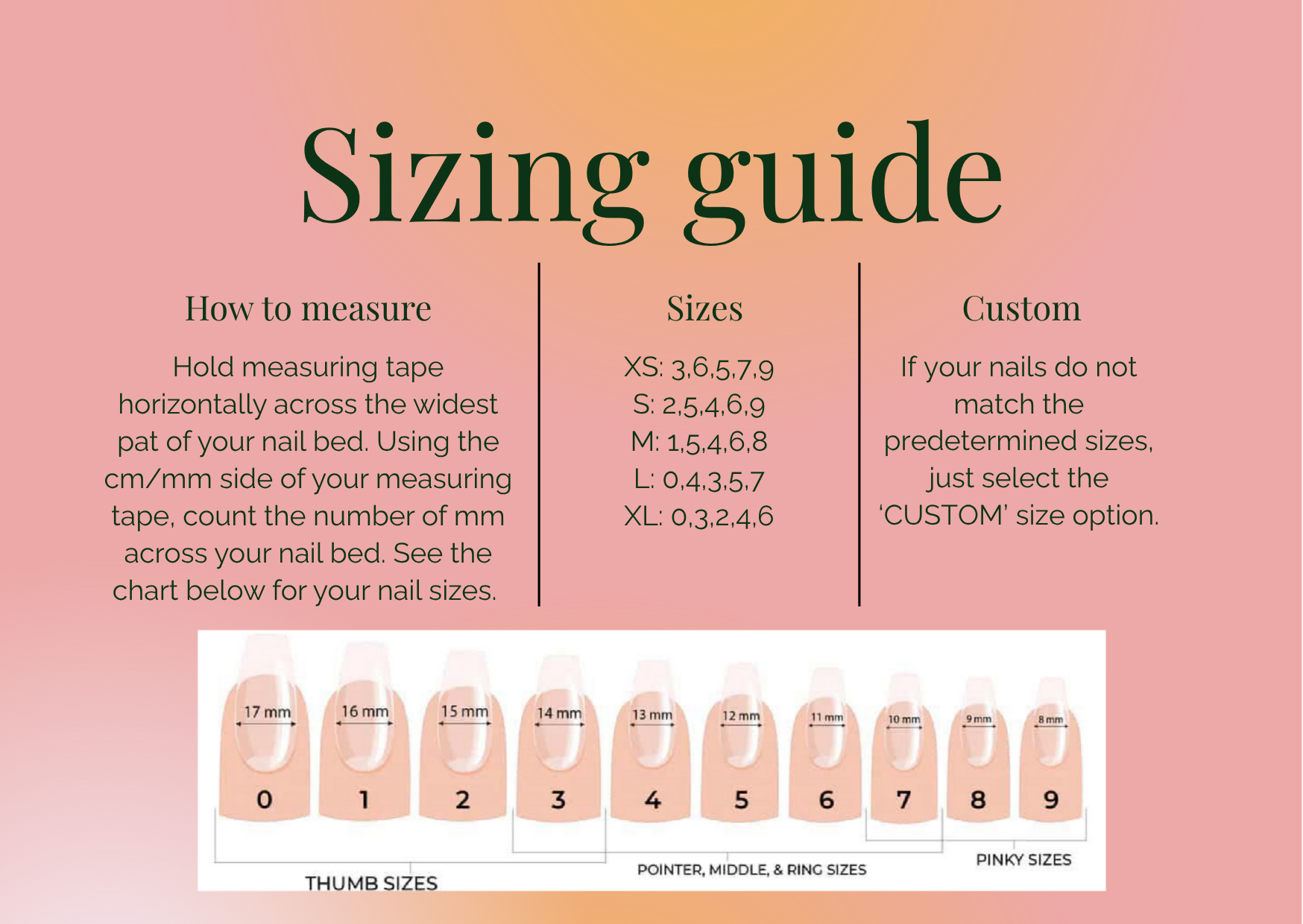 Nail size measuring guide